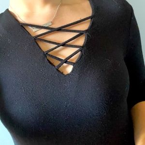 Black quarter sleeve above the knee dress